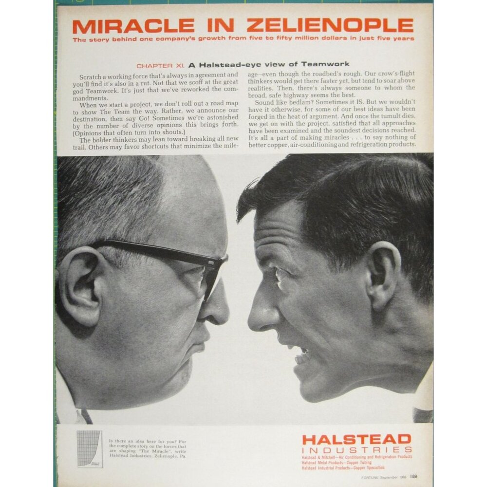Print Ad Miracle In Zelienople Halstead Industries MOD Business Men 1966